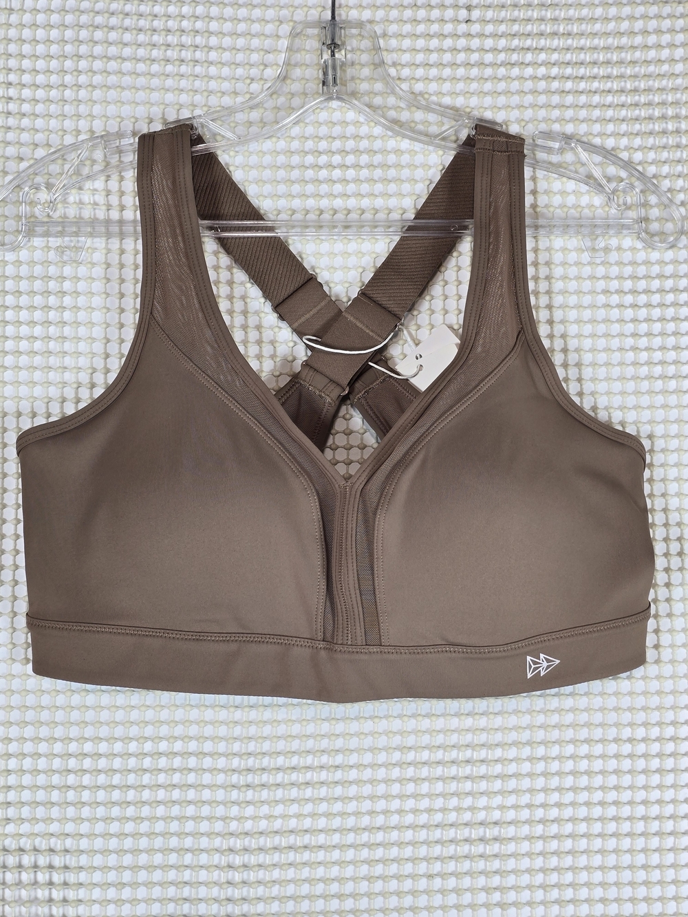 Yvette High Impact Front Zip Sports Bra Taupe Size XL